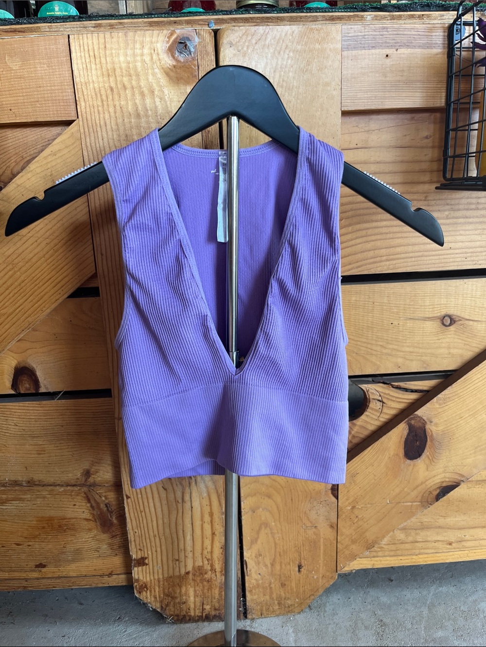 Urban Outfitters Lavender Ribbed V-Neck Crop Top